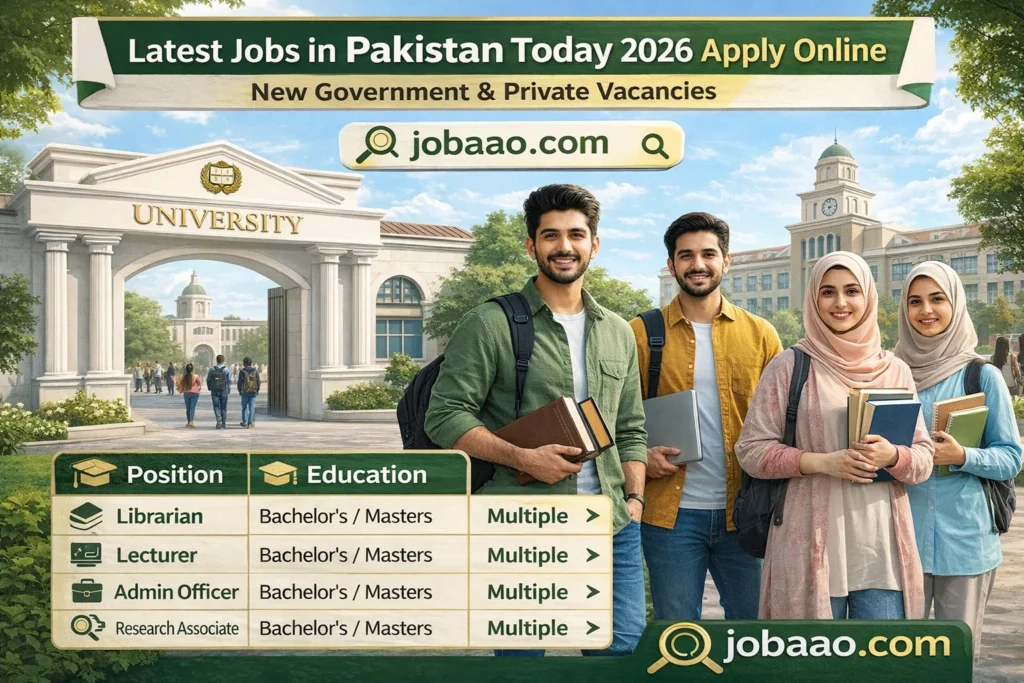 Latest Jobs in Pakistan Today 2026 Apply Online | New Government & Private Vacancies at  jobaao.com